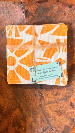 Rise beyond the reef Stenciled cloth coaster